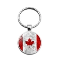 Silver metal keychain with a round Canada flag pendant and vintage maple leaf design - Vintage Red White Flag (XSWX8417-1)