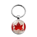 Vintage Canada flag glass dome keychain with silver metal ring and maple leaf design - Worn Distressed Style (XSWX8417-2)