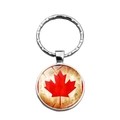 Silver Canada flag keychain featuring a vintage maple leaf design under glass dome - Single Red Maple Leaf (XSWX8417-3)