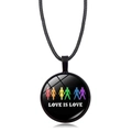 Close-up of Love is Love pendant with rainbow silhouette on black leather cord - LOVE IS LOVE Figure Silhouette (Style-40)