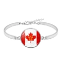 Silver adjustable bracelet with Canadian flag maple leaf and red star glass charm - Maple Leaf and Red Star Style (XSWX8424-6)