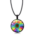 Rainbow flower glass pendant necklace with a minimalist black leather cord for women - Rainbow Sunflower (Style-48)