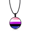 Genderfluid pride flag pendant necklace with black cord and circular glass cabochon - Genderfluid Pride Flag Pattern (Style 6)