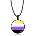 Non-binary pride flag pendant necklace with round pendant and black cord strap - Non-binary Pride Flag Pattern (Style-7)