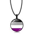 Asexual pride flag necklace with a round heart pendant on a black cord - Asexual Flag Pattern (Style-9)