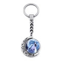 Rotating crescent moon howling wolf pendant keychain with silver plated metal frame - Realistic Howling Wolf (XSWX8432-16)