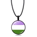 Genderqueer pride necklace featuring a purple, white and green striped round pendant - Gender Identity Pride Pattern (Style-10)