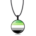 Aromantic pride flag heart pendant necklace with black cord and rainbow stripes - Asexual Pride Flag Pattern (Style-11)