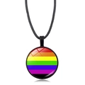 Rainbow heart circular pendant necklace with black cord strap for women and couples - Six-Color Rainbow Stripe Pattern (Style-12)