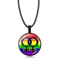 Rainbow heart pendant necklace with double Venus symbol on black cord - Rainbow Double Female Symbol (Style-13)