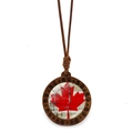 Vintage wood pendant necklace with Canada flag maple leaf in glass dome setting - Retro Texture Maple Leaf Logo (XSWX8428-4)