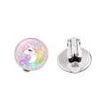 Cute cartoon unicorn clip-on earrings for kids with pink pastel dreamlike fantasy pattern - Dreamy Pink Unicorn Style (XSWX8451-5)