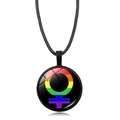 Rainbow female symbol pendant necklace with black woven cord and round charm - Rainbow Female Symbol (Style-14)