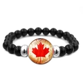 Black beaded Canada flag bracelet with a red maple leaf charm and silver accents - Vintage Yellow Base Maple Leaf Pattern (XSWX8423-3)