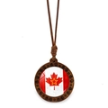 Vintage Canadian flag wood pendant necklace with red star and maple leaf design - Red Star Maple Leaf Variant (XSWX8428-6)