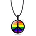 Rainbow peace sign pendant necklace with black braided cord and metallic frame - Rainbow Peace Symbol (Style-15)