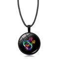 Rainbow heart heart pattern circular pendant necklace with black cord cord for women - Rainbow Double Male Symbol (Style-18)