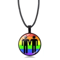 Rainbow circular pendant necklace with male silhouette design on a black cord strap - Two Men Holding Hands Silhouette (Style-19)