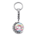 Porte-clés rotatif en métal argenté avec pendentif lune et illustration de licorne - Style Licorne Dessin Animé Rose Violet (XSWX8449-2)