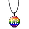 Rainbow heart pendant necklace with black cord and LOVE text design for couples - Rainbow LOVE Text Pattern (Style 22)