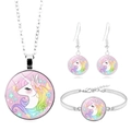 Set gioielli unicorno carino con collana bracciale e orecchini in argento con tema rosa - Unicorno Criniera Arcobaleno (XSWX8450-5)