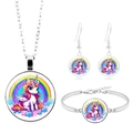 Set gioielli unicorno argento con collana, orecchini e bracciale rigido con arcobaleni - Unicorno Cuore E Arcobaleno (XSWX8450-6)
