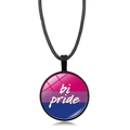 Bi pride rainbow heart necklace with black leather cord and circular pendant - Bi Pride Pattern (Style-25)