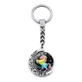 Porte-clés licorne mignonne avec croissant de lune argenté et pendentif ciel étoilé arc-en-ciel - Style Rêveur Pégase Arc-en-ciel (XSWX8449-4)