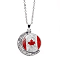 Rotating crescent moon necklace featuring double-sided Canadian flag glass gem pendant - Crescent Moon Canada Flag (XSWX8427-1)
