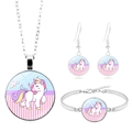 Cute cartoon unicorn jewelry set with silver necklace, hook earrings and bracelet - Pink Stripe Unicorn (XSWX8450-1)