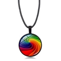 Rainbow heart pendant necklace with black cord and colorful spiral glass art design - Rainbow Spiral Pattern (Style 27)