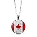 Canada flag pendant necklace with silver chain and glass cabochon maple leaf charm - Distressed Maple Leaf Flag Style (XSWX8429-1)