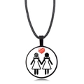 Rainbow heart pendant necklace with black cord featuring a female couple silhouette - Female Couple Holding Hands (Style-28)
