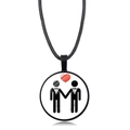 Rainbow heart pendant necklace with two men cartoon design on black leather cord - Male Couple Holding Hands (Style-29)