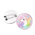 Spilla rotonda con unicorno a cartone animato con stelle e lune su base di metallo - Unicorno Macaron Colorato (XSWX8452-5)