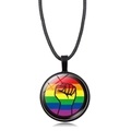Rainbow heart pendant necklace with black cord featuring a fist symbol on white background - Rainbow Power Fist (Style-32)