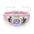 Détail du bracelet en cuir tressé rose avec breloque en verre licorne et arc-en-ciel - Style de Licorne de Dessin Animé 6 (XSWX8446-6)