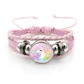 Bracelet licorne multicouche en cuir tressé rose avec pendentif cabochon verre - Style de Licorne de Dessin Animé 5 (XSWX8446-5)