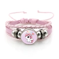 Close-up of pink layered leather bracelet featuring cartoon unicorn glass dome and beads - Cartoon Unicorn Style 3 (XSWX8446-3)