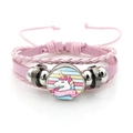 Detail of pink multilayer leather bracelet with cartoon unicorn glass dome and metal beads - Cartoon Unicorn Style 2 (XSWX8446-2)