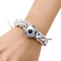 Detail of hand-woven macaron soccer bracelet with silver football glass cabochon charm - White Macaron Color Soccer Ball (XSWX8455-White-5)
