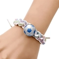 Detail of hand-woven world cup football bracelet with blue white pattern button - White Base Blue & White Soccer Ball (XSWX8455-White-6)