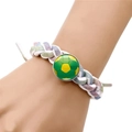 Detail of hand-woven soccer bracelet with green and yellow glass dome soccer charm - White Green & Yellow Soccer Ball (XSWX8455-White-8)