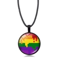 Rainbow heart pendant necklace with black cord cord featuring vibrant artistic resin inlay - Rainbow Fluid Paint Effect (Style-44)