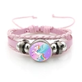 Bracelet en cuir tressé rose avec cabochon licorne et perles multicouches - Style de Licorne de Dessin Animé 8 (XSWX8446-8)