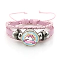 Bracelet licorne multicouche en cuir tressé rose avec cabochon en verre et perles - Style de Licorne de Dessin Animé 11 (XSWX8446-11)