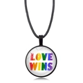 Rainbow heart pendant necklace with black cord and Love Wins design for pride - LOVE WINS Rainbow Text (Style 45)