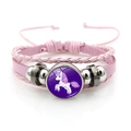 Bracelet licorne en cuir tressé rose avec perles et gemme galaxie violette - Style de Licorne de Dessin Animé 12 (XSWX8446-12)