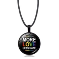 Rainbow More Love Less Hate round pendant necklace with black cord for LGBTQ pride - MORE LOVE LESS HATE Text (Style-46)
