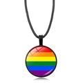Rainbow flag circular heart pendant necklace with black cord cord and glass dome surface - Six-Color Rainbow Flag Pattern (Style-1)